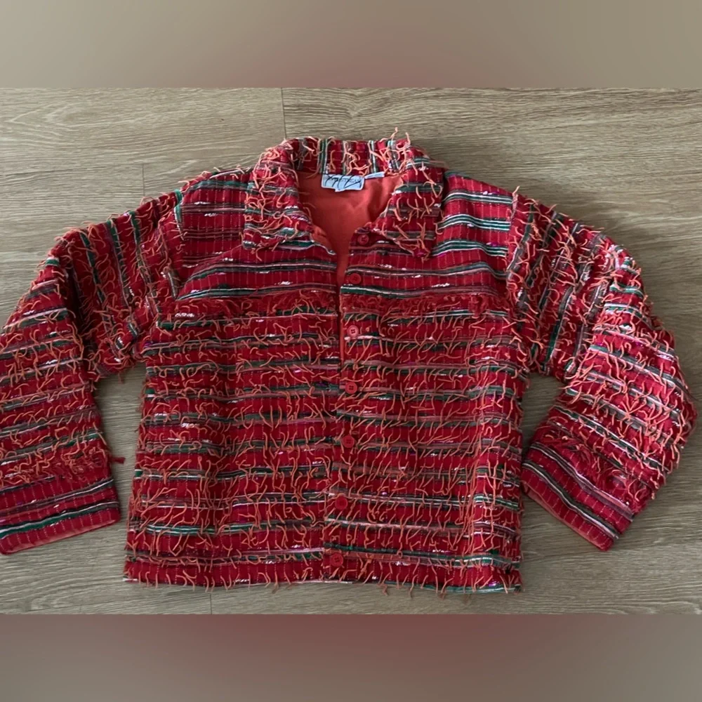 Silver Stream, Vintage jacket, cardigan, Vibrant Multicolor Textured, size L - Picture 2 of 9